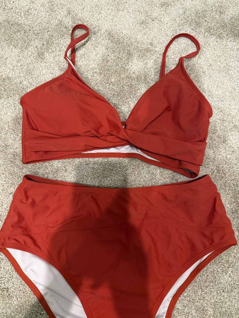 Women’s Red Twist-Front High Waisted Bikini Set